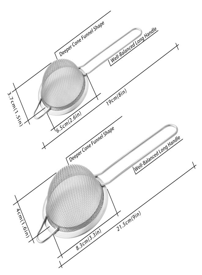 XZZWLL 2 Pack Fine Mesh Strainers, Mini Stainless Steel Strainer with Handle for Kitchen, Metal Sieve Sifters for Straining Tea, Matcha, Cocktail, Juice and Coffee (8.6in 7.5in) - Image 2